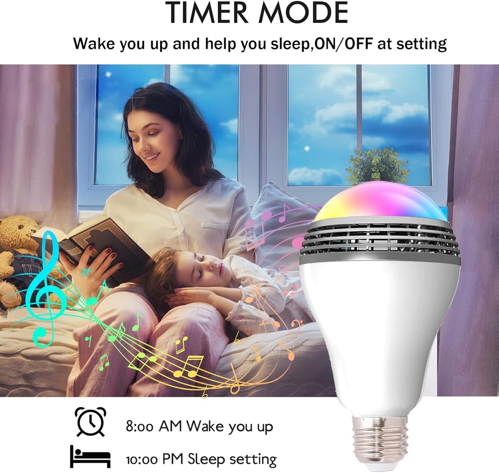 Smart Light Bulb with Bluetooth Speaker 7W E27 White RGB Multi Color Adjustable and Dimmable by Wireless APP Music Speaker and Bulb 2 in 1 Mood Lighting