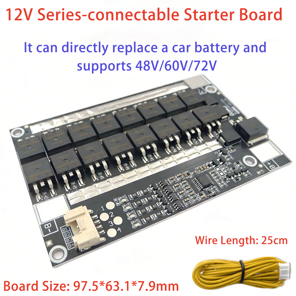 LiFePO4 12V Serializable Starter BMS 48V/60V/72V 60A 90A 4-cell Lithium Iron Phosphate Battery Protection Board
